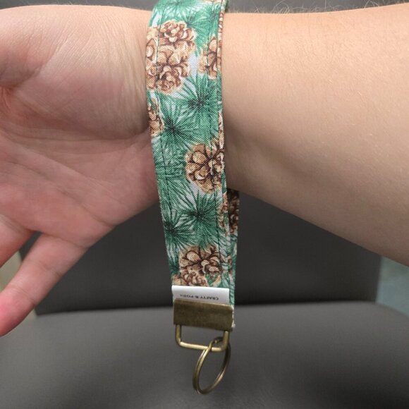 Crafty & Posh Accessories - Crafty & Posh Green Pinecone Print Handmade Key Wristlet